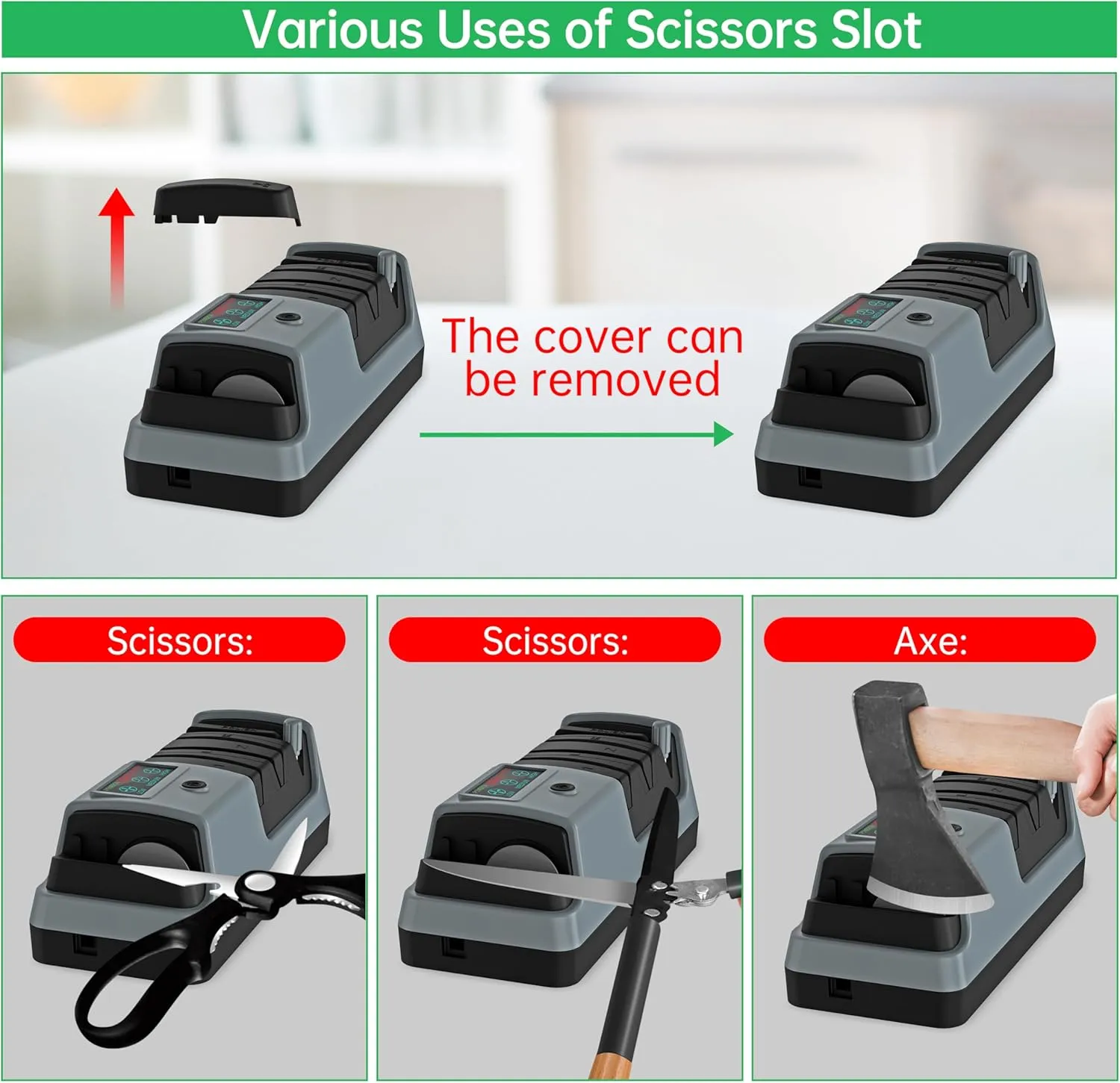 5-in-1 Electric Knife Sharpener with 3 Rotational Speed for Straight Blade Knives, Serrated Knives, Meat Cleaver Knives, Ceramic Knives & Scissors