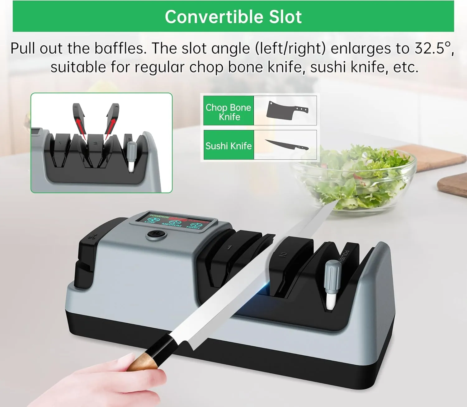5-in-1 Electric Knife Sharpener with 3 Rotational Speed for Straight Blade Knives, Serrated Knives, Meat Cleaver Knives, Ceramic Knives & Scissors