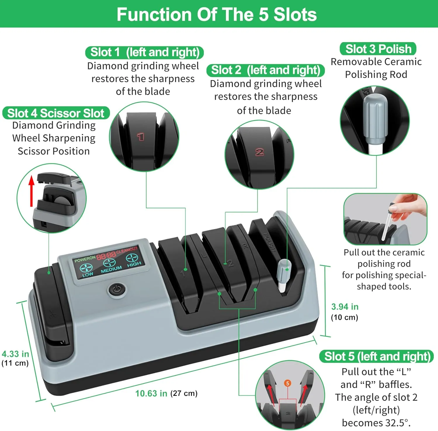 5-in-1 Electric Knife Sharpener with 3 Rotational Speed for Straight Blade Knives, Serrated Knives, Meat Cleaver Knives, Ceramic Knives & Scissors
