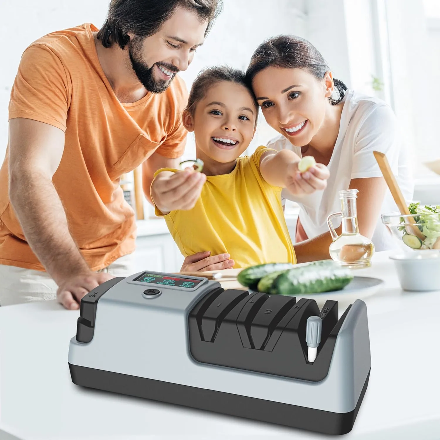 5-in-1 Electric Knife Sharpener with 3 Rotational Speed for Straight Blade Knives, Serrated Knives, Meat Cleaver Knives, Ceramic Knives & Scissors