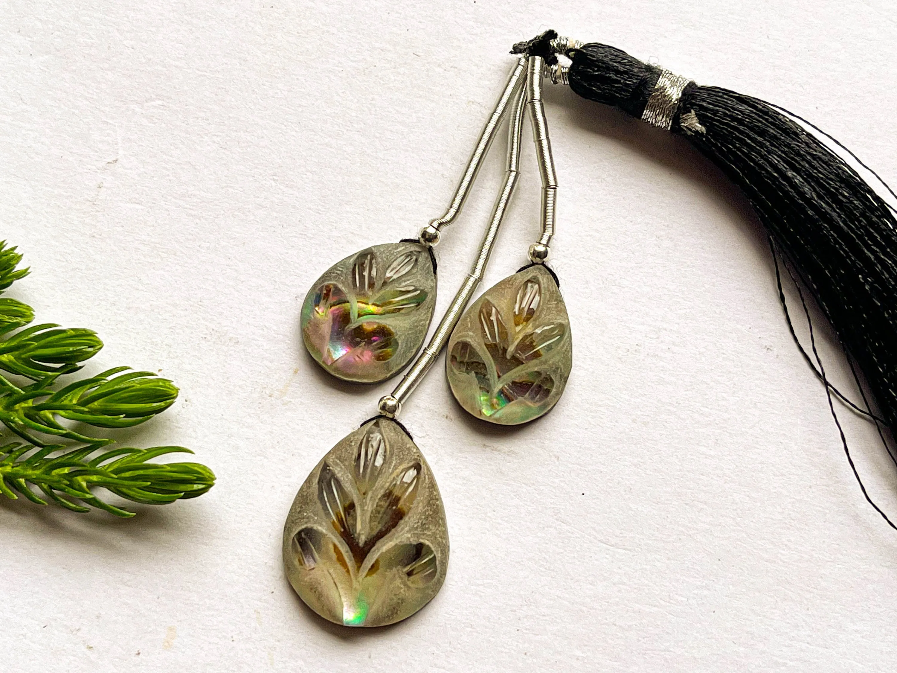 Abalone Shell & Crystal Cameo carving Doublet 3 Pieces set