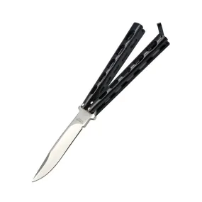 Ace Butterfly Knife Matte Black Skeletonized Handle w/Plain Satin Finish Blade