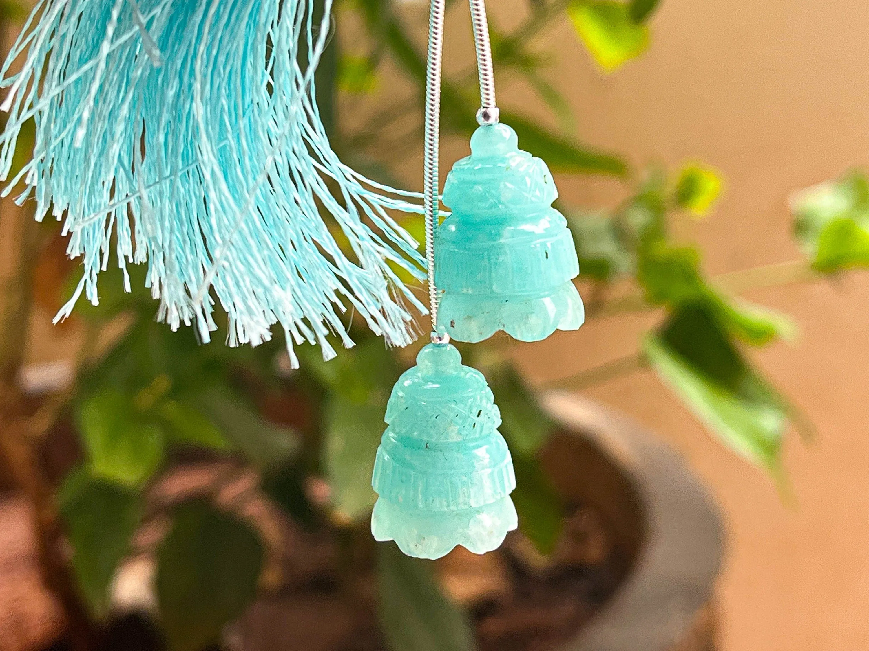 Amazonite Carving Bell Shape Pair