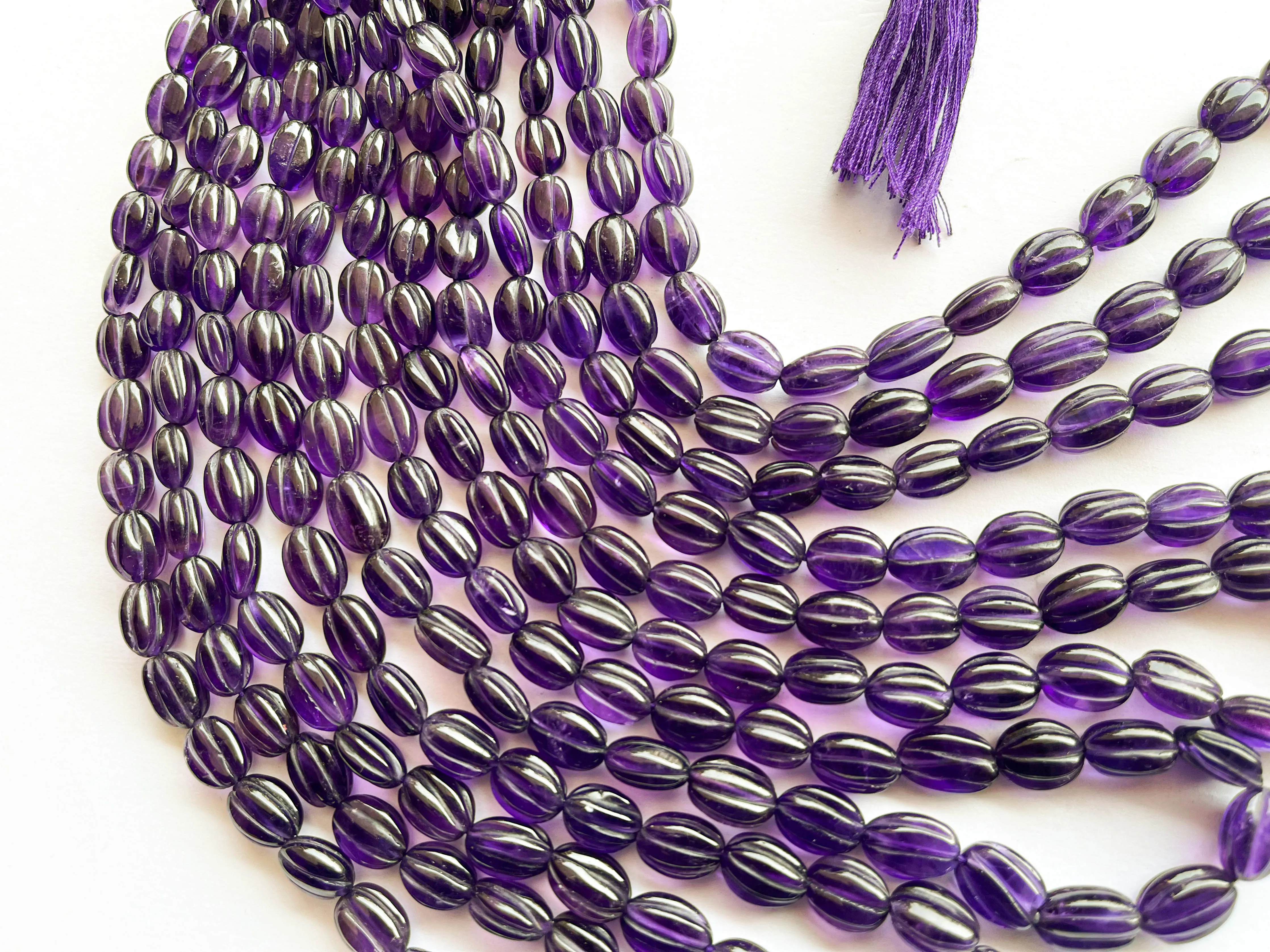 Amethyst Oval Shape Carving Beads