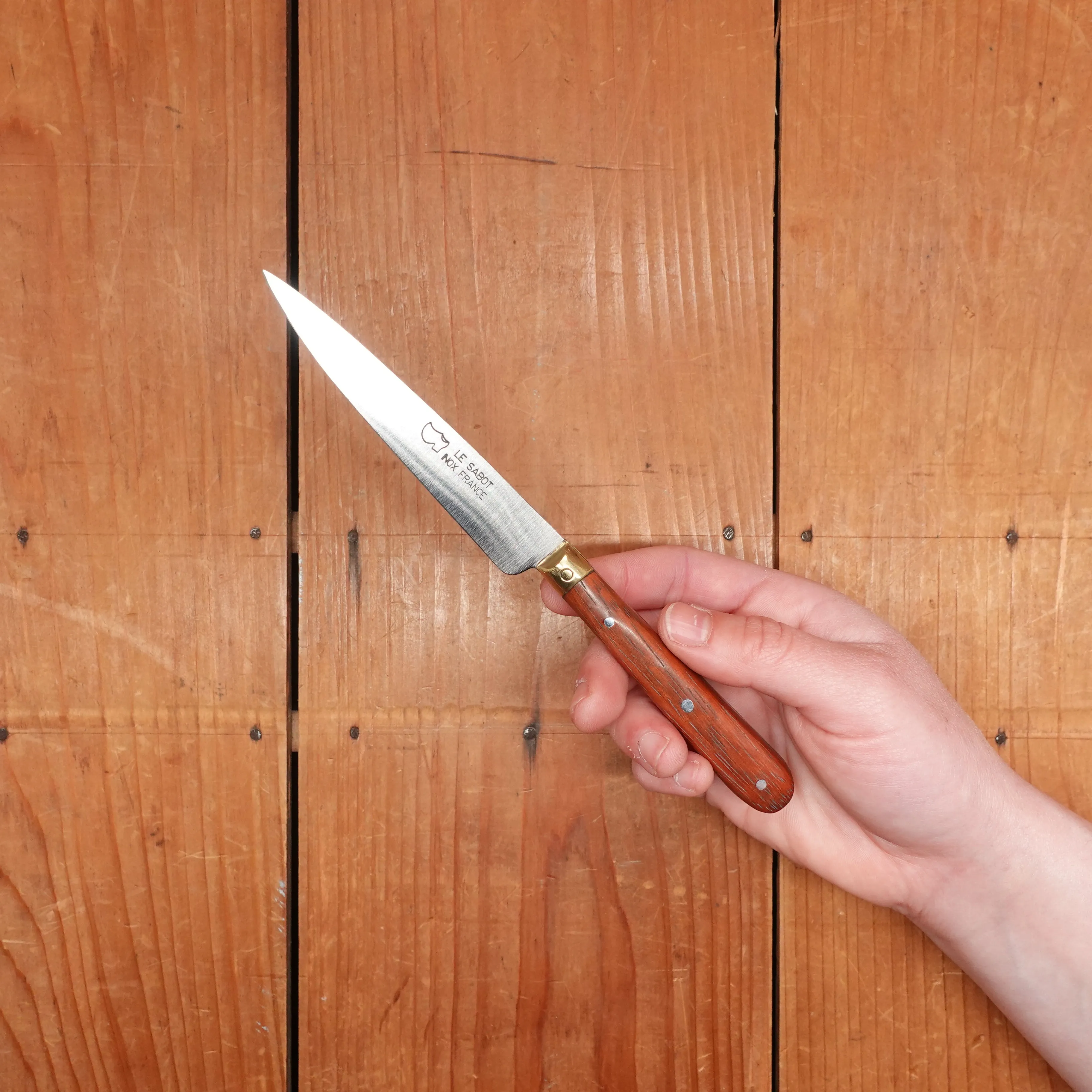 Au Sabot 4" Pointed Paring Stainless Camwood Brass Bolster