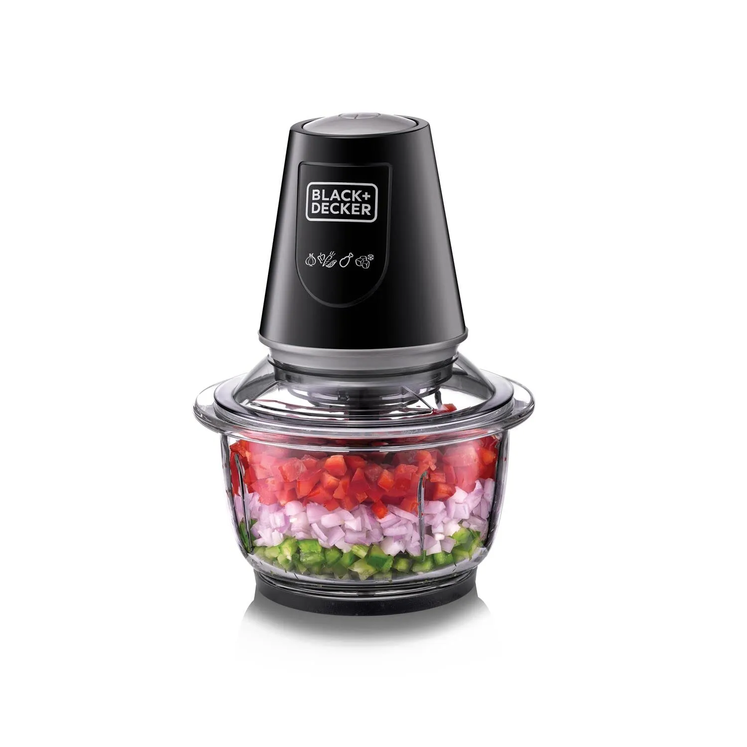 BLACK DECKER 400W 1.2L Vertical Glass Chopper/Mincer XXL Glass Bowl Capacity With Removable Four Blade System Helps, Chop/Crush Ice/Mince/Grind/Puree Variety Of Ingredients GC400-B5