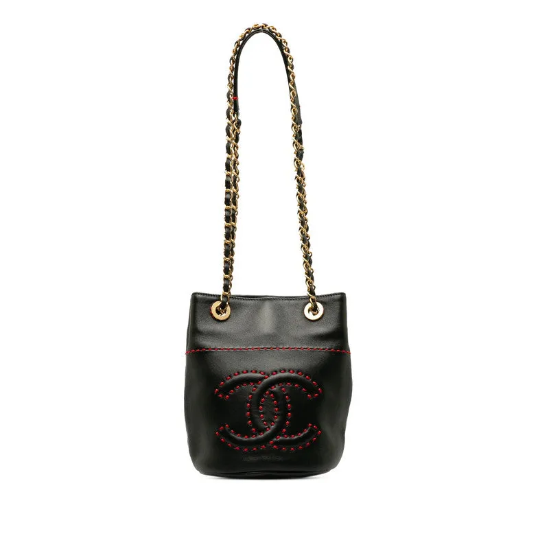 Chanel Coco Stitch Chain Shoulder Bag Black Red   Chanel