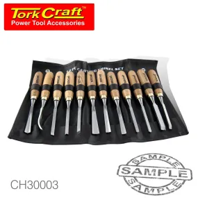 CHISEL SET WOOD CARVING 12PIECE IN LEATHER POUCH