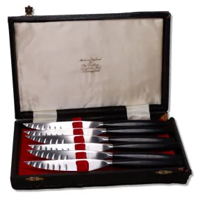 Cutlass Leppington Sheffield Stainless 6pc Steak Knife Set in Box Art Deco MCM