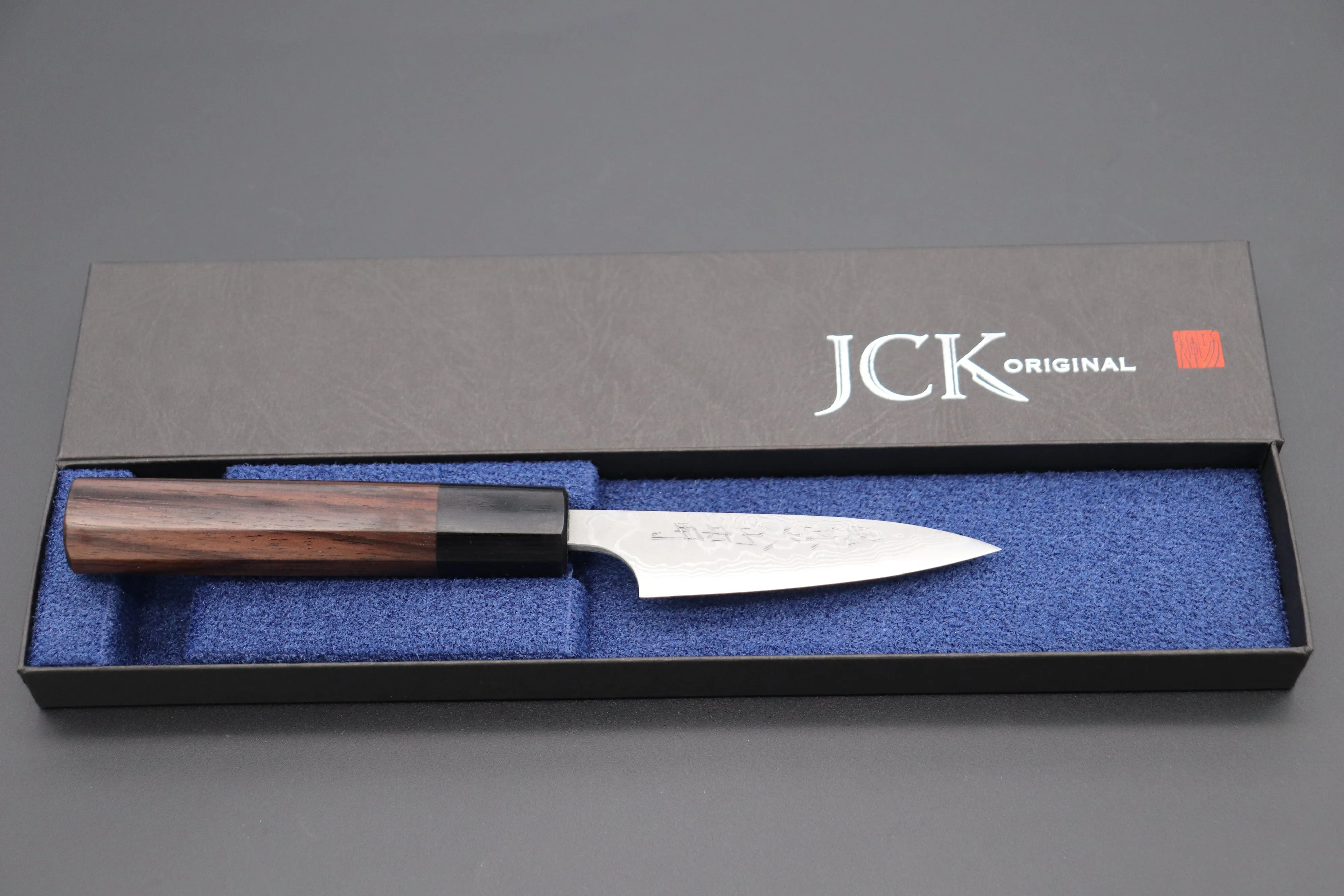 Fu-Rin-Ka-Zan Aogami Super Custom Damascus Series FASD-1P Wa Paring 80mm (3.1 inch, Octagonal Red-Sandalwood Handle)