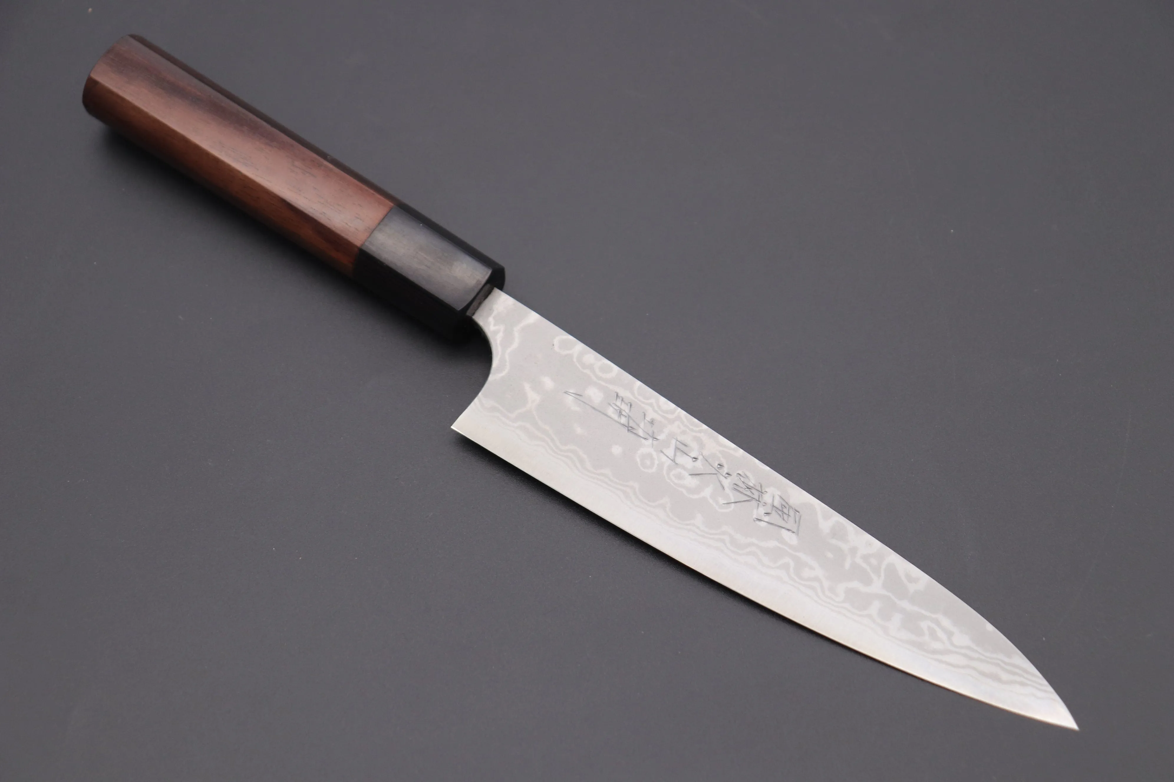 Fu-Rin-Ka-Zan Aogami Super Custom Damascus Series Wa Petty (120mm and 150mm, 2 sizes, Octagonal Red-Sandalwood Handle)