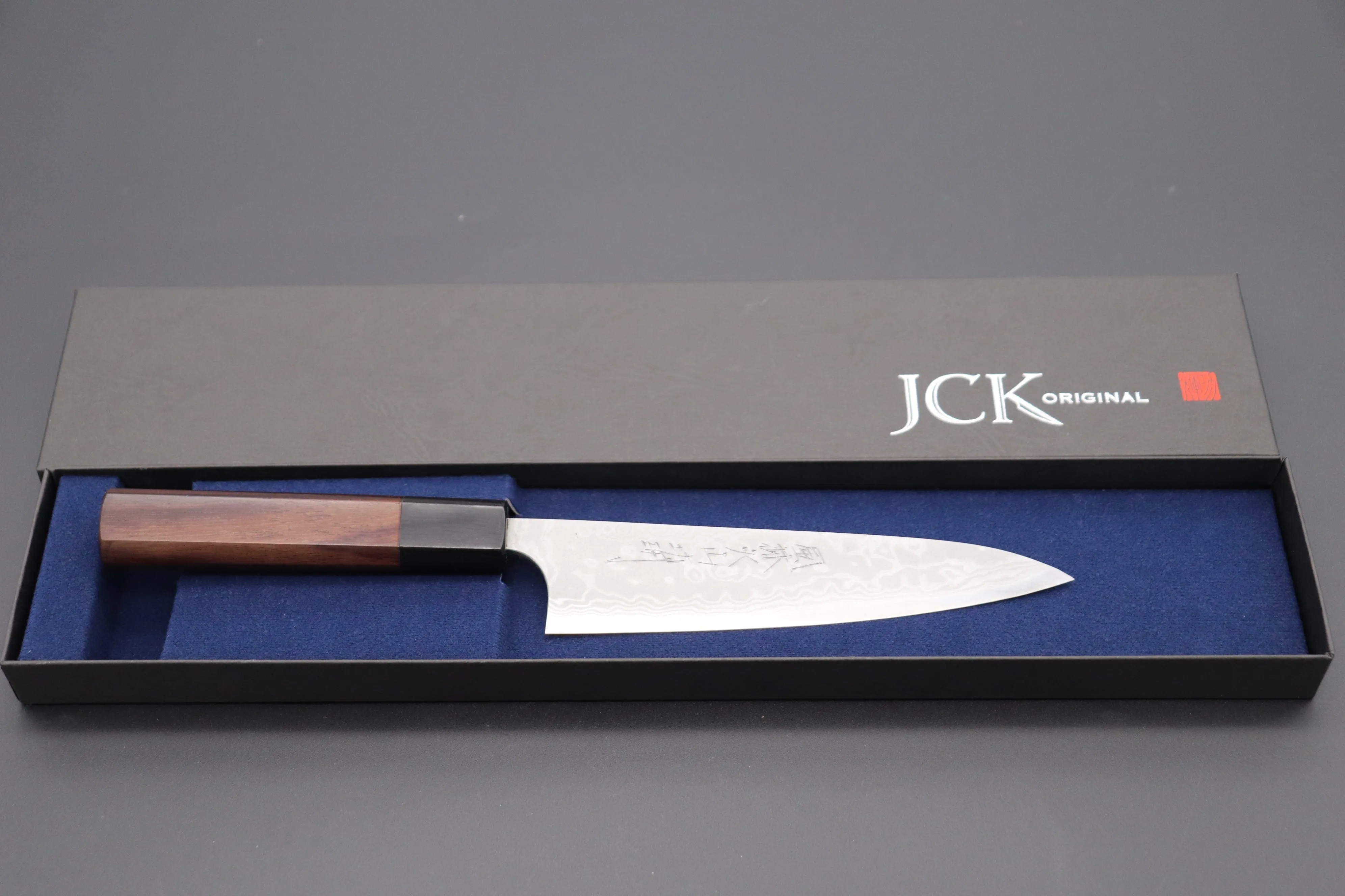 Fu-Rin-Ka-Zan Aogami Super Custom Damascus Series Wa Petty (120mm and 150mm, 2 sizes, Octagonal Red-Sandalwood Handle)