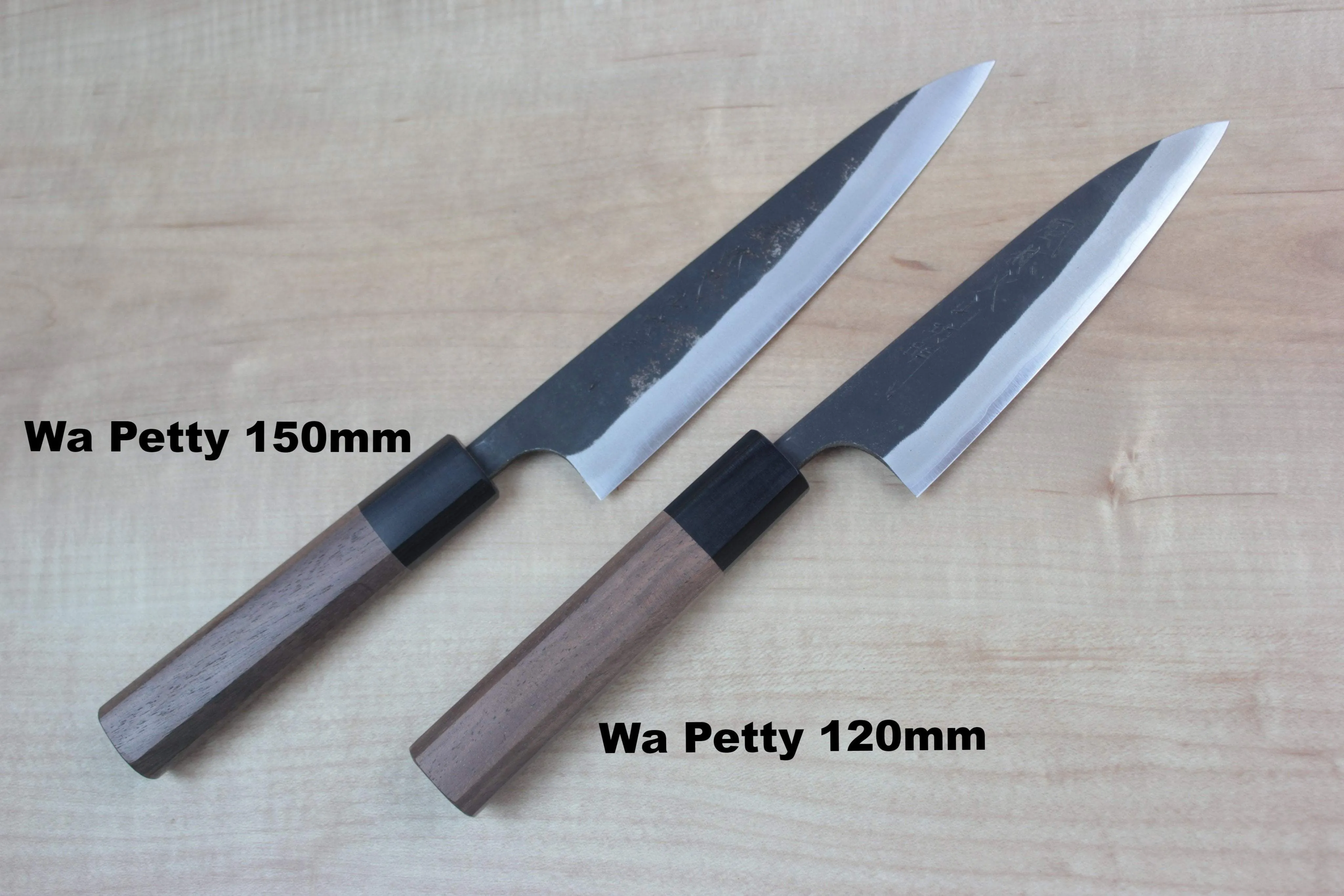 Fu-Rin-Ka-Zan Aogami Super Kurouchi Series Wa Petty (120mm and 150mm, 2 sizes, Octagon Shaped Walnut-Wood Handle)