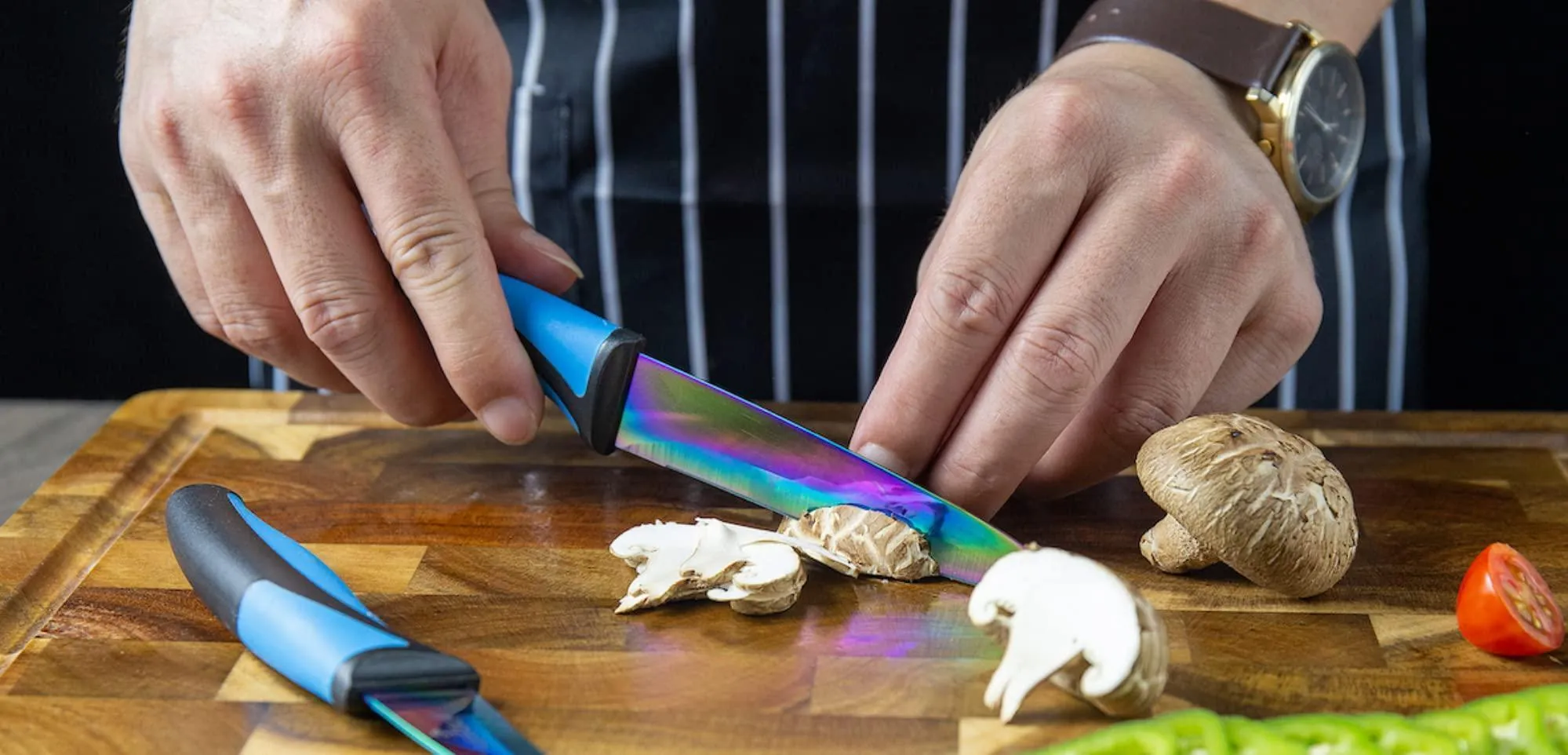 Kitchen Knife Set Kit 5 Dishwasher Safe Colorful Knives with Sharpener Blue