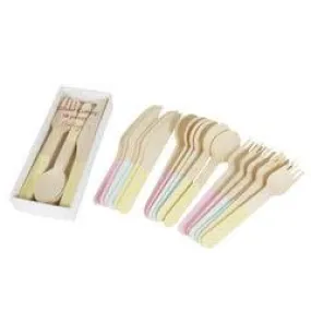 Mint, Pink And Lemon Glitter Wooden Cutlery Set