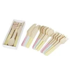 Mint, Pink And Lemon Glitter Wooden Cutlery Set