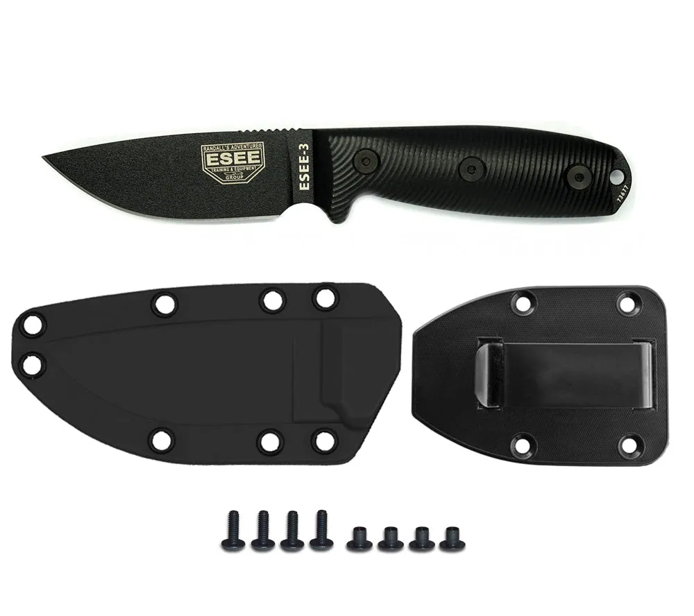 Model 3 Knife, Plain Edge, Black, 3D G10 Handles - ESEE Knives