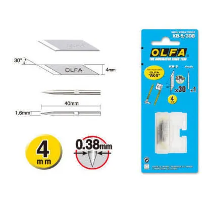 Olfa KB-5/30B AK-5 Multi-Purpose Art Blades, Pack Of 30 and 1 Needle