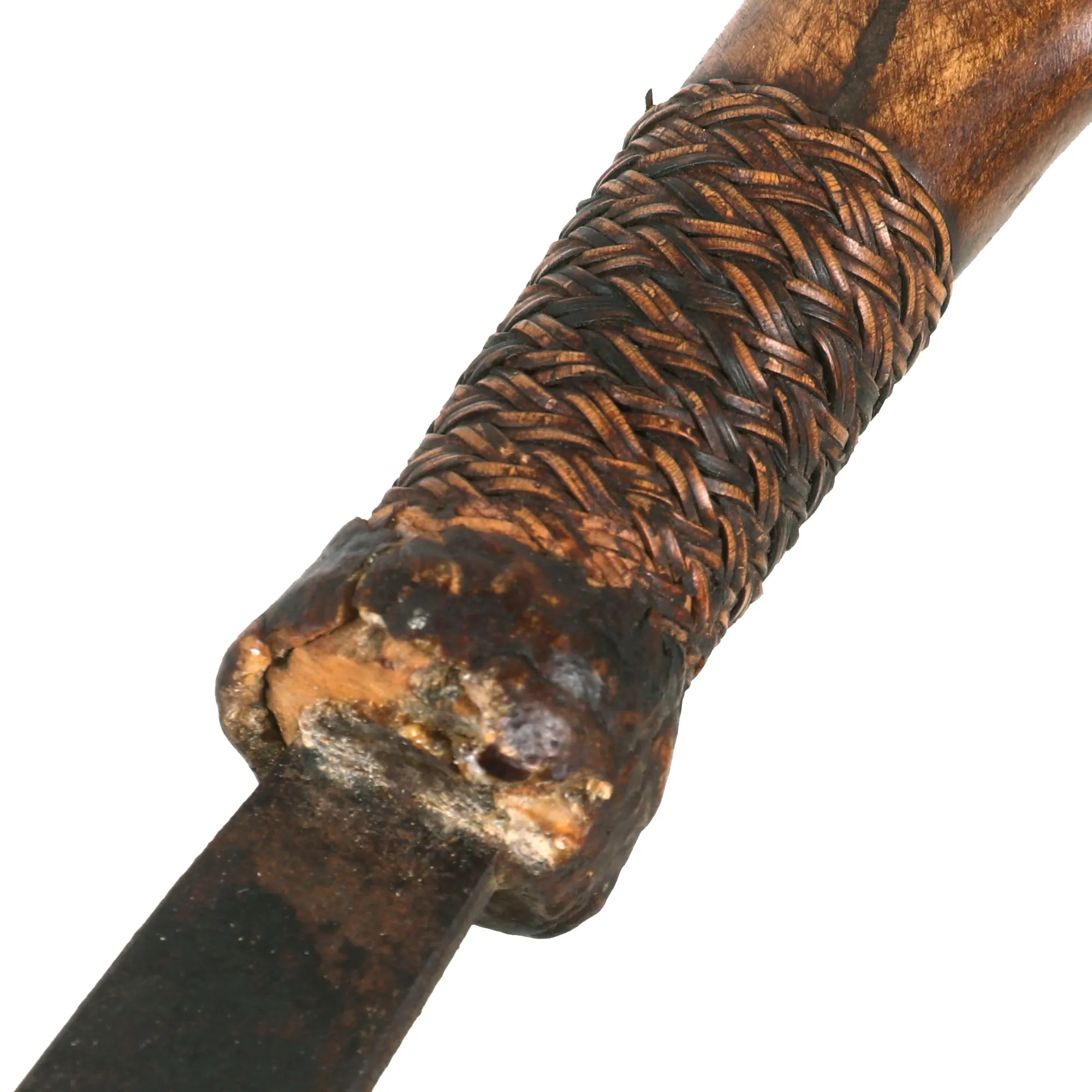 Original 19th Century Borneo Dayak Headhunters Mandau with Pisau Raout Knife & Wooden Scabbard