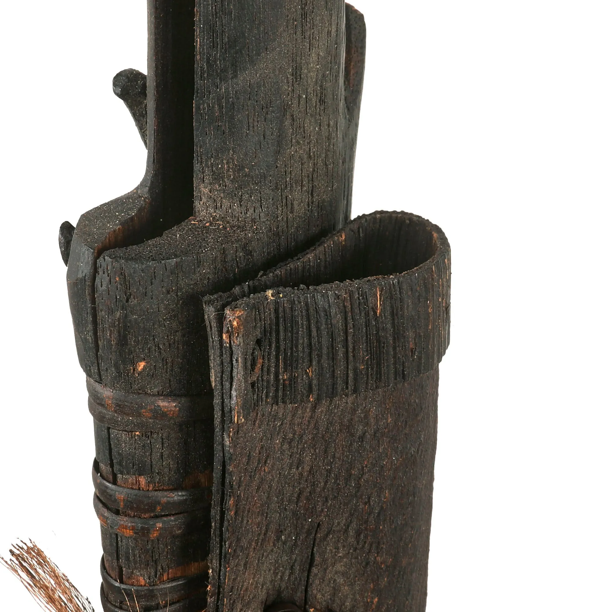Original 19th Century Borneo Dayak Headhunters Mandau with Pisau Raout Knife & Wooden Scabbard