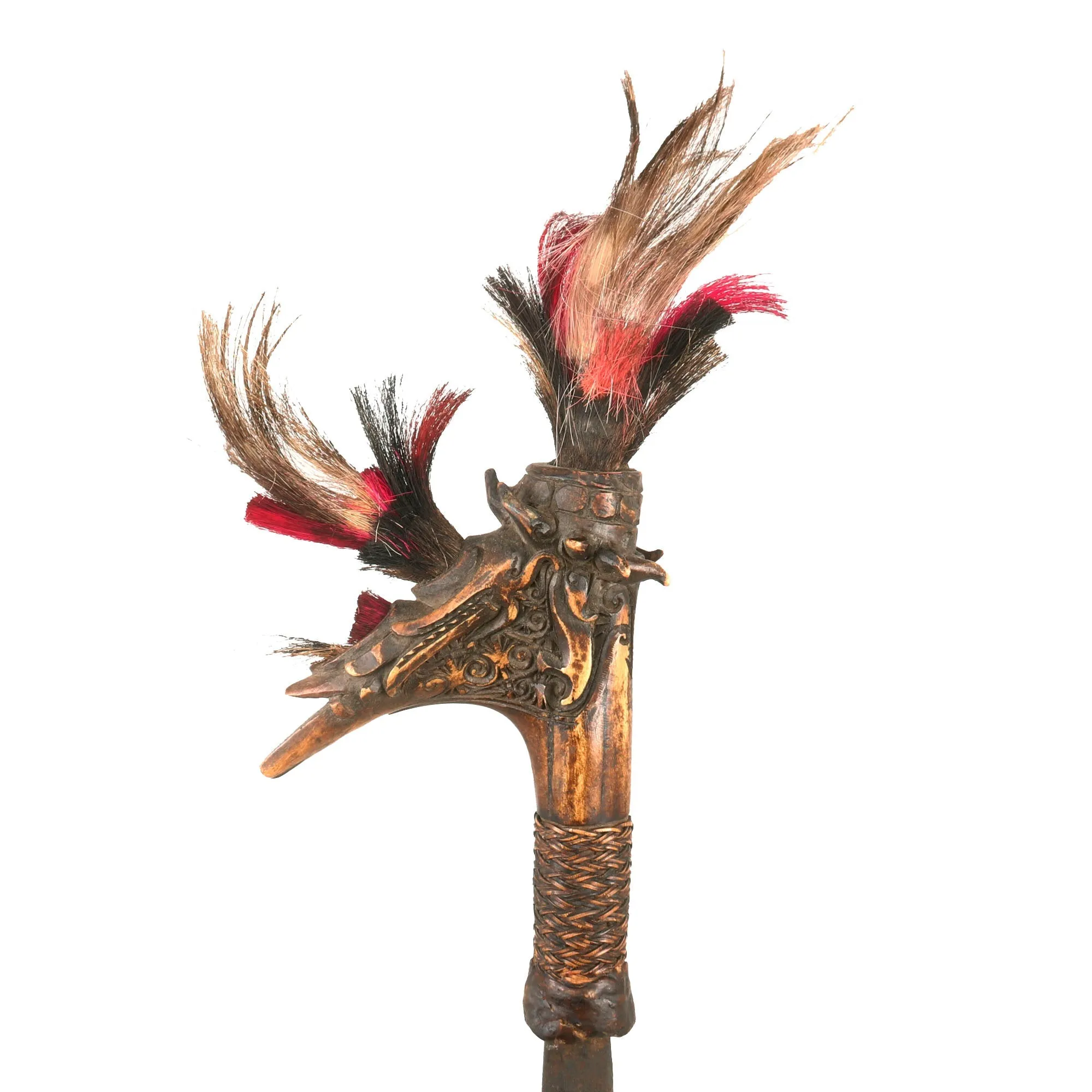 Original 19th Century Borneo Dayak Headhunters Mandau with Pisau Raout Knife & Wooden Scabbard