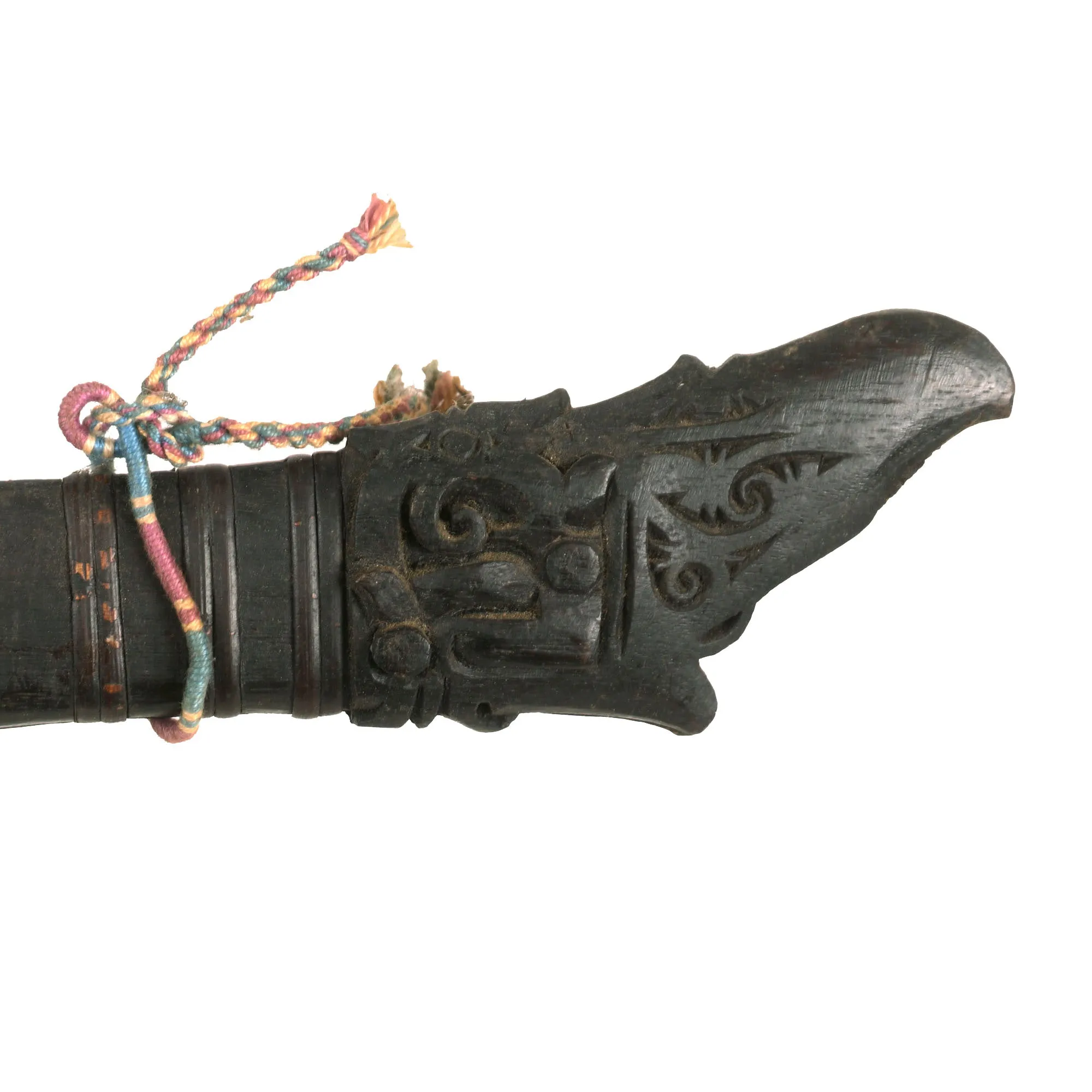 Original 19th Century Borneo Dayak Headhunters Mandau with Pisau Raout Knife & Wooden Scabbard