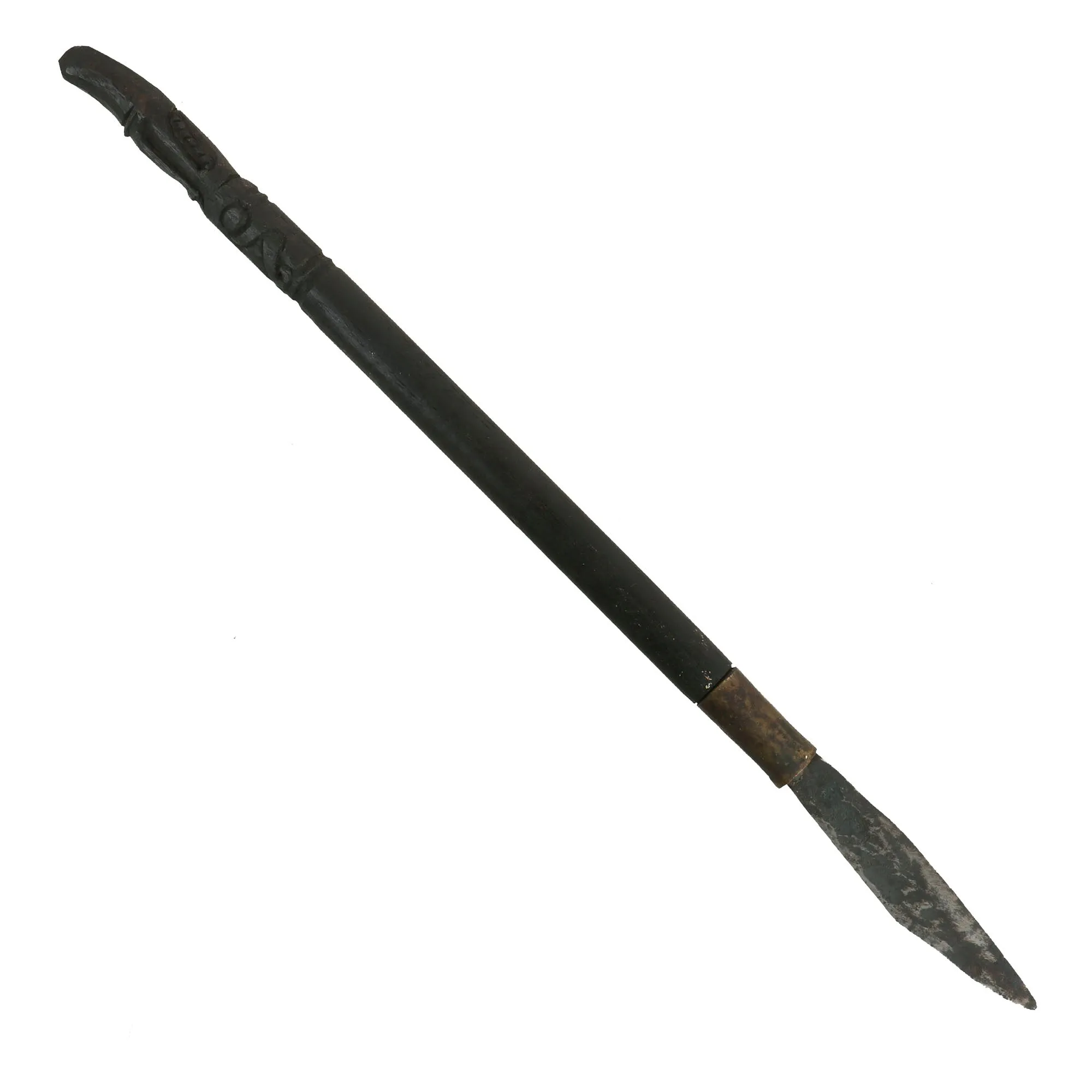 Original 19th Century Borneo Dayak Headhunters Mandau with Pisau Raout Knife & Wooden Scabbard