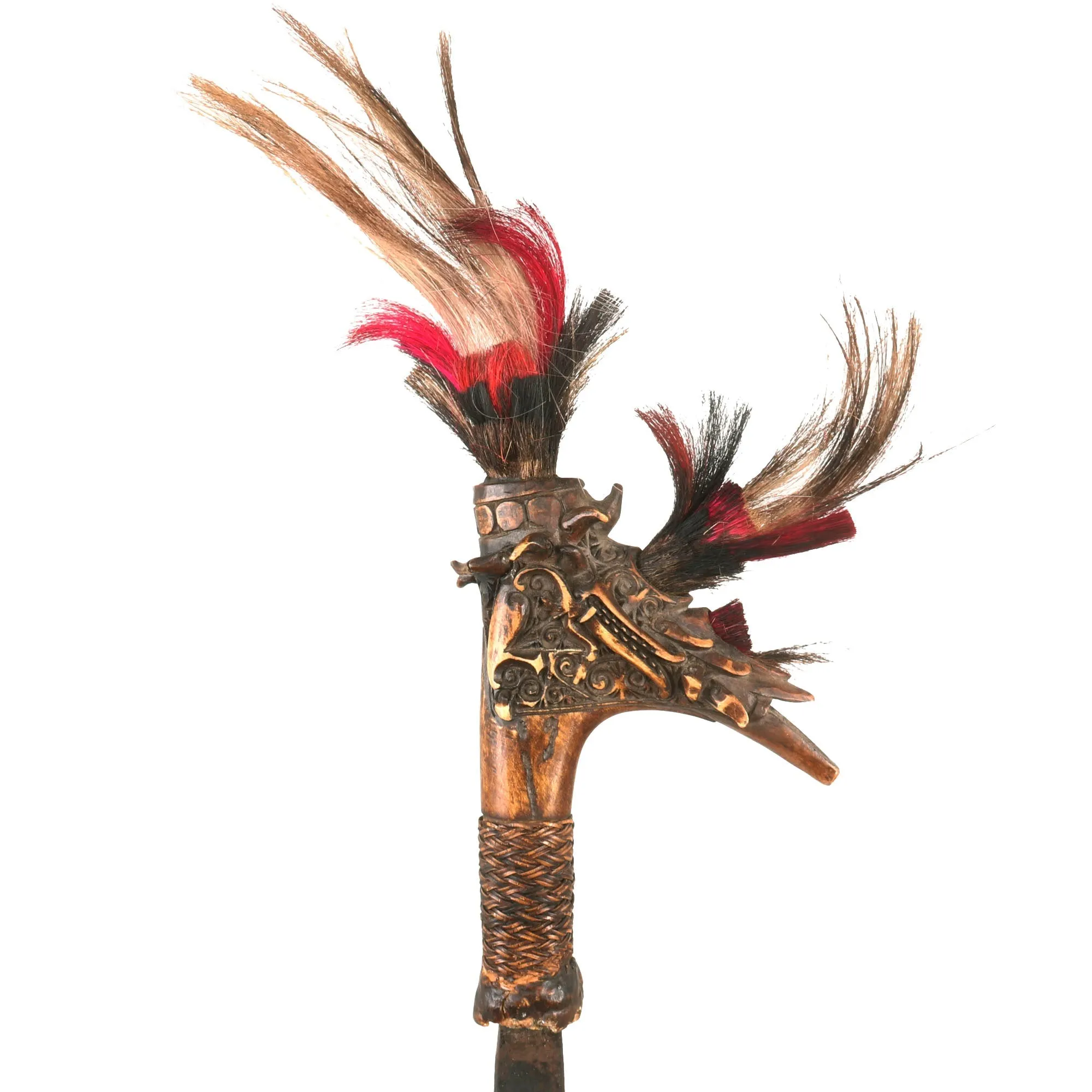 Original 19th Century Borneo Dayak Headhunters Mandau with Pisau Raout Knife & Wooden Scabbard
