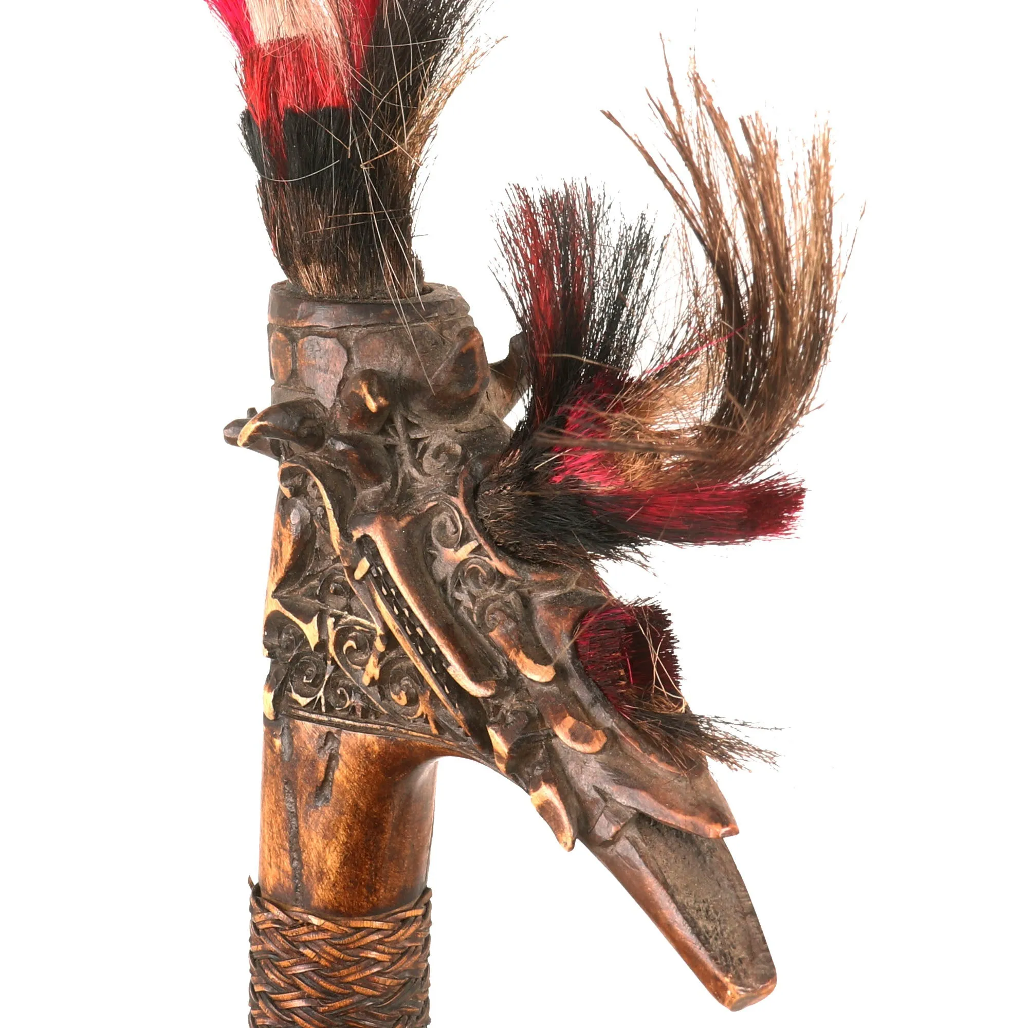 Original 19th Century Borneo Dayak Headhunters Mandau with Pisau Raout Knife & Wooden Scabbard