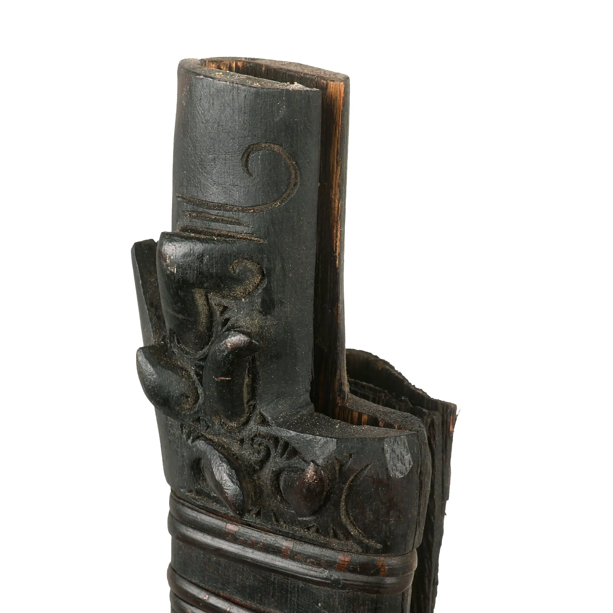 Original 19th Century Borneo Dayak Headhunters Mandau with Pisau Raout Knife & Wooden Scabbard