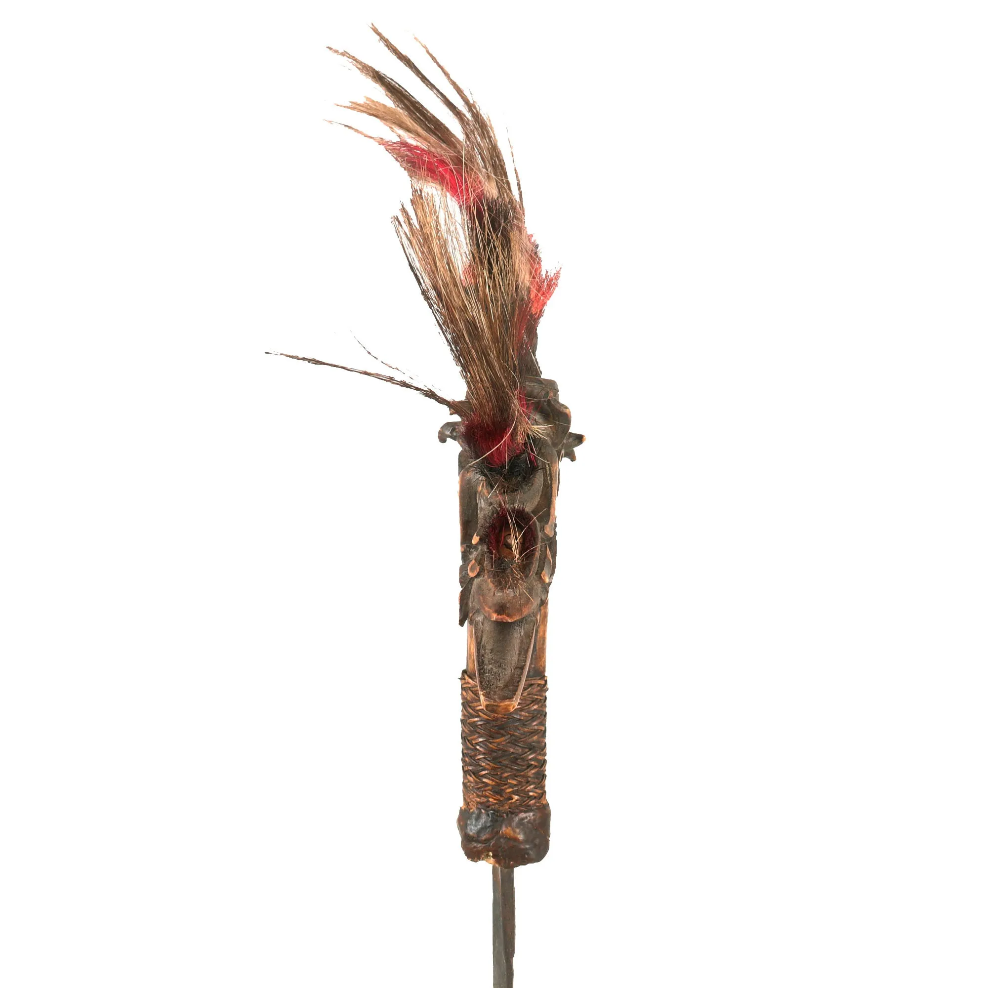 Original 19th Century Borneo Dayak Headhunters Mandau with Pisau Raout Knife & Wooden Scabbard