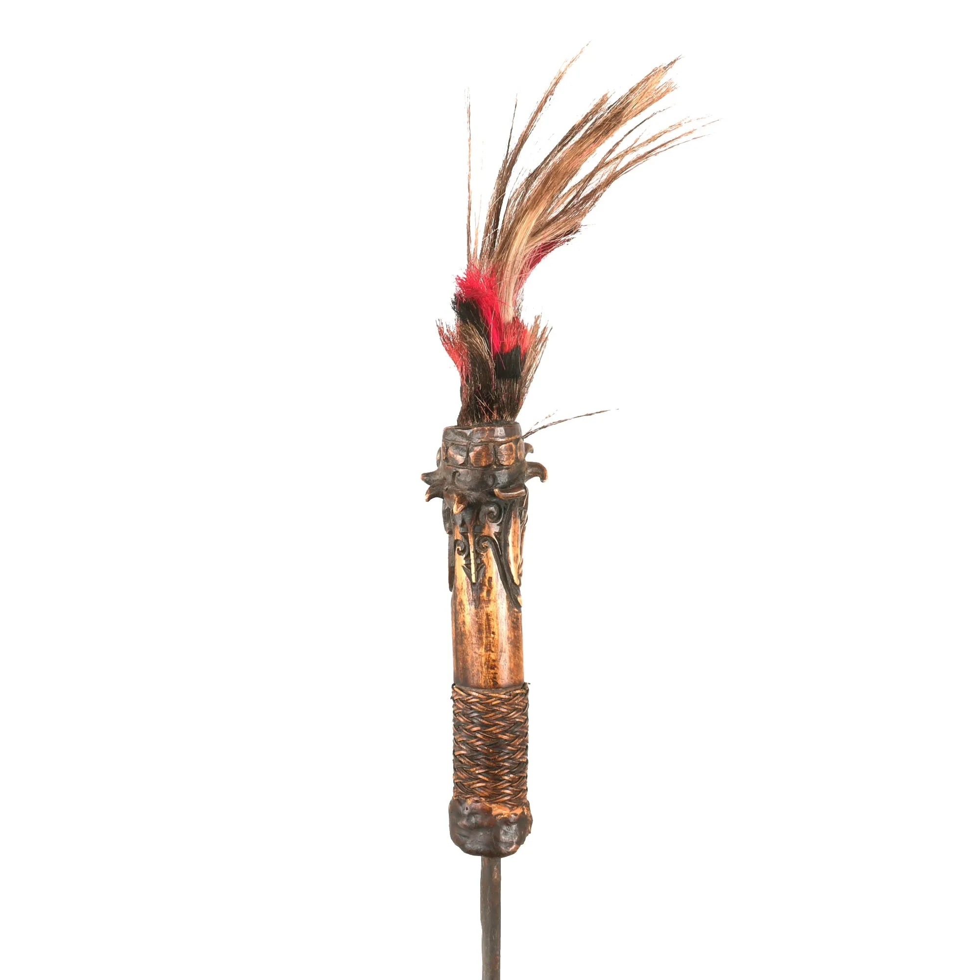 Original 19th Century Borneo Dayak Headhunters Mandau with Pisau Raout Knife & Wooden Scabbard