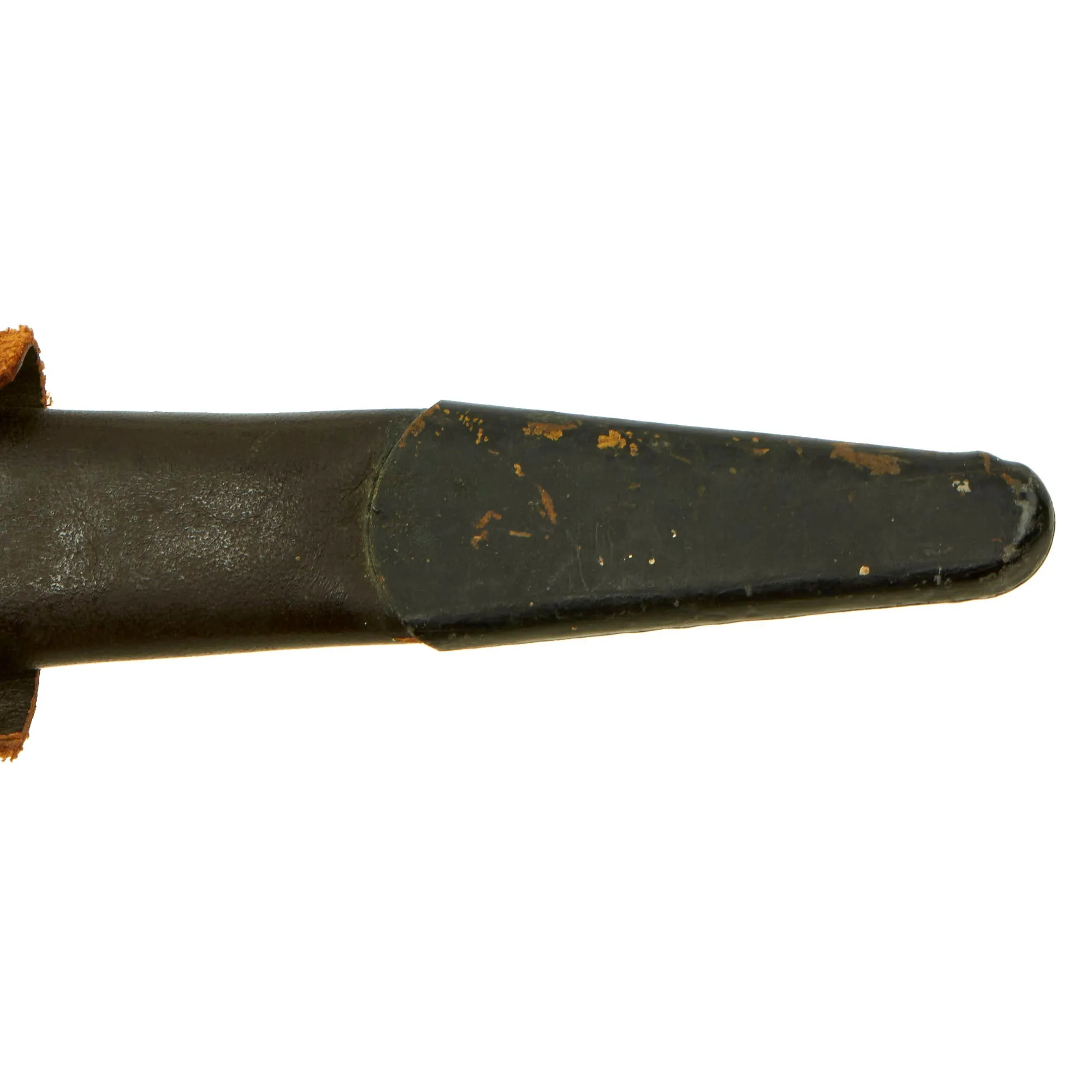 Original British Korean War Era 3rd Pattern Fairbairn Sykes Fighting Knife with Period Applied Parachute Regiment Badge and Scabbard