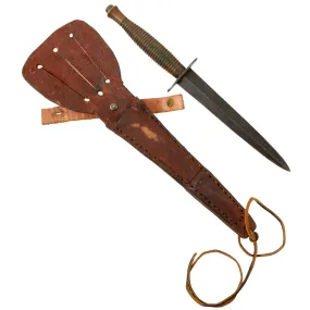 Original British Late WWII or Early Post War 3rd Pattern Fairbairn Sykes Fighting Knife Marked Sheffield England with “Theater Made” Scabbard