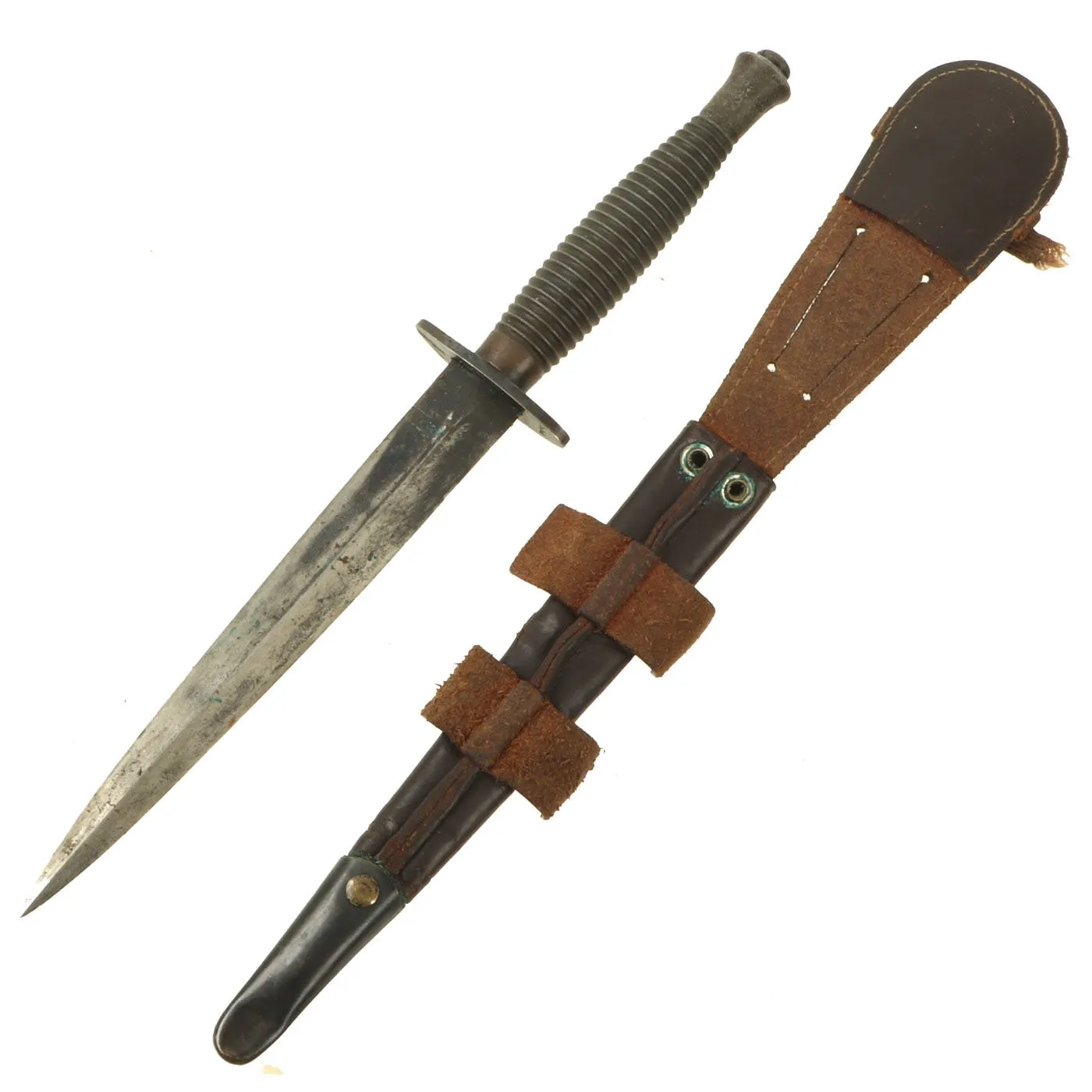 Original British WWII Early 3rd Pattern Broad Arrow Marked Fairbairn-Sykes Fighting Knife with Scabbard