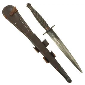 Original British WWII Early 3rd Pattern Broad Arrow Marked Fairbairn-Sykes Fighting Knife with Scabbard