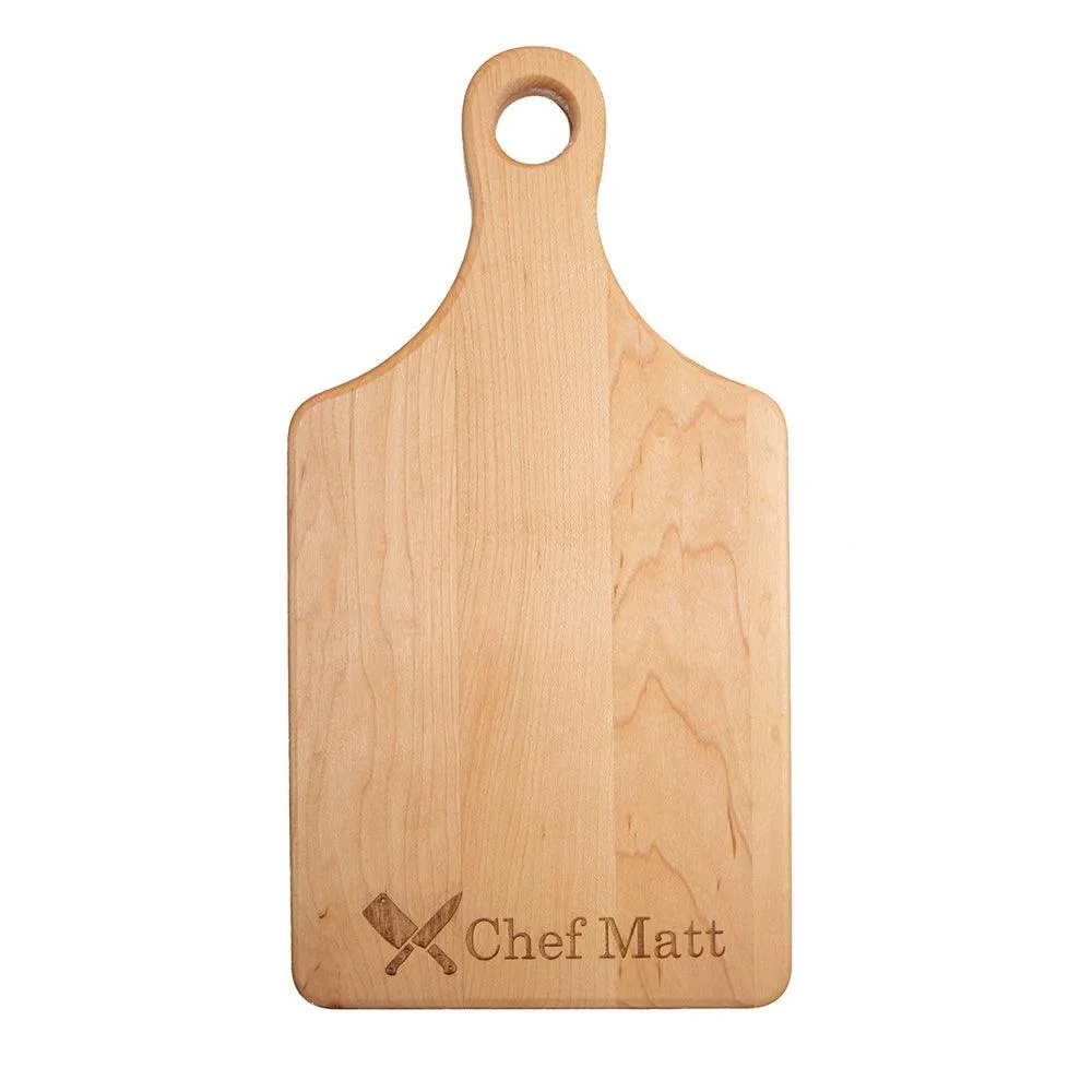 Personalized Laser Engraved Chef Knives Cutting Board (Rectangle or Paddle Shaped Options)