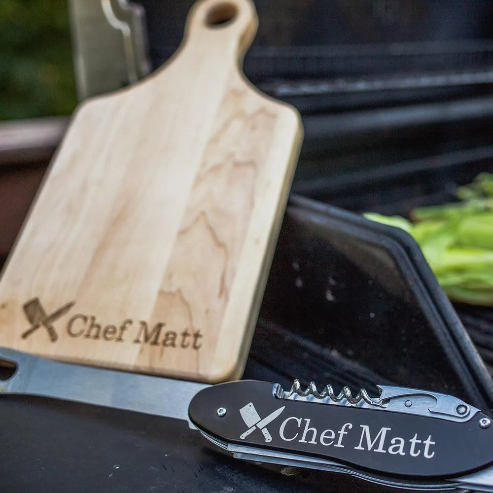 Personalized Laser Engraved Chef Knives Cutting Board (Rectangle or Paddle Shaped Options)