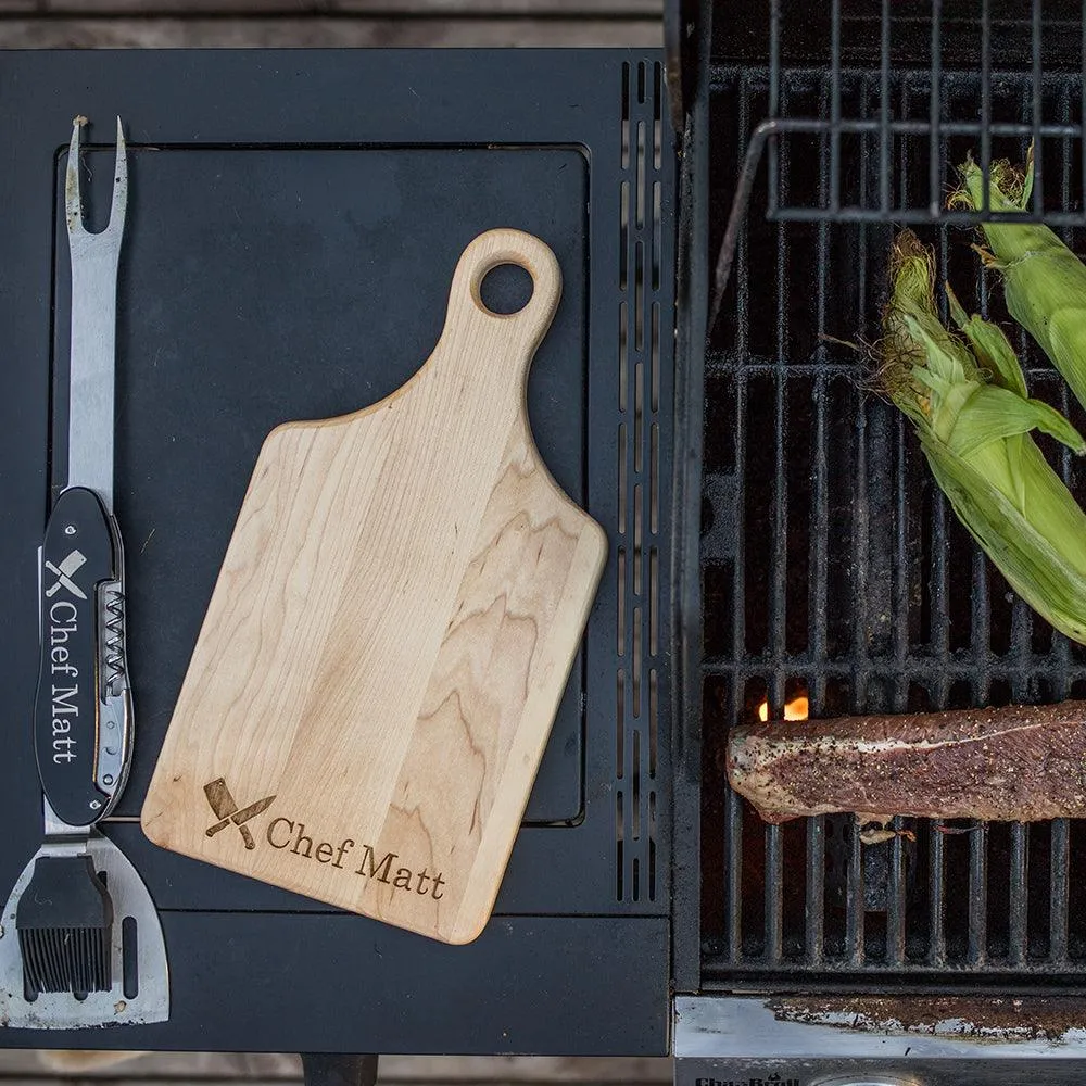 Personalized Laser Engraved Chef Knives Cutting Board (Rectangle or Paddle Shaped Options)