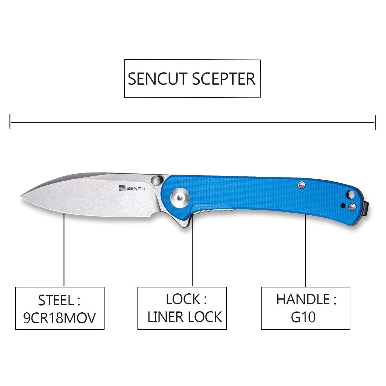 SENCUT Scepter Flipper &Thumb Stud Knife G10 Handle (2.97" 9Cr18MoV Blade) SA03A