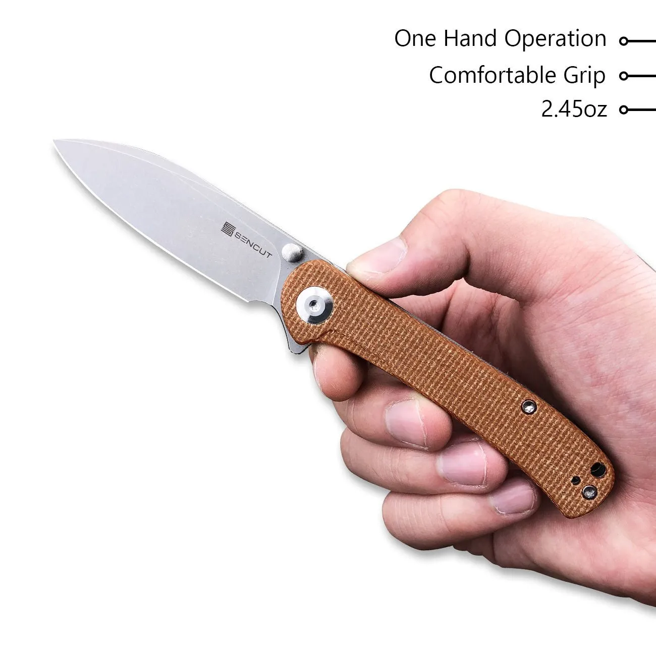 SENCUT Scepter Flipper &Thumb Stud Knife Micarta Handle (2.97" 9Cr18MoV Blade) SA03D