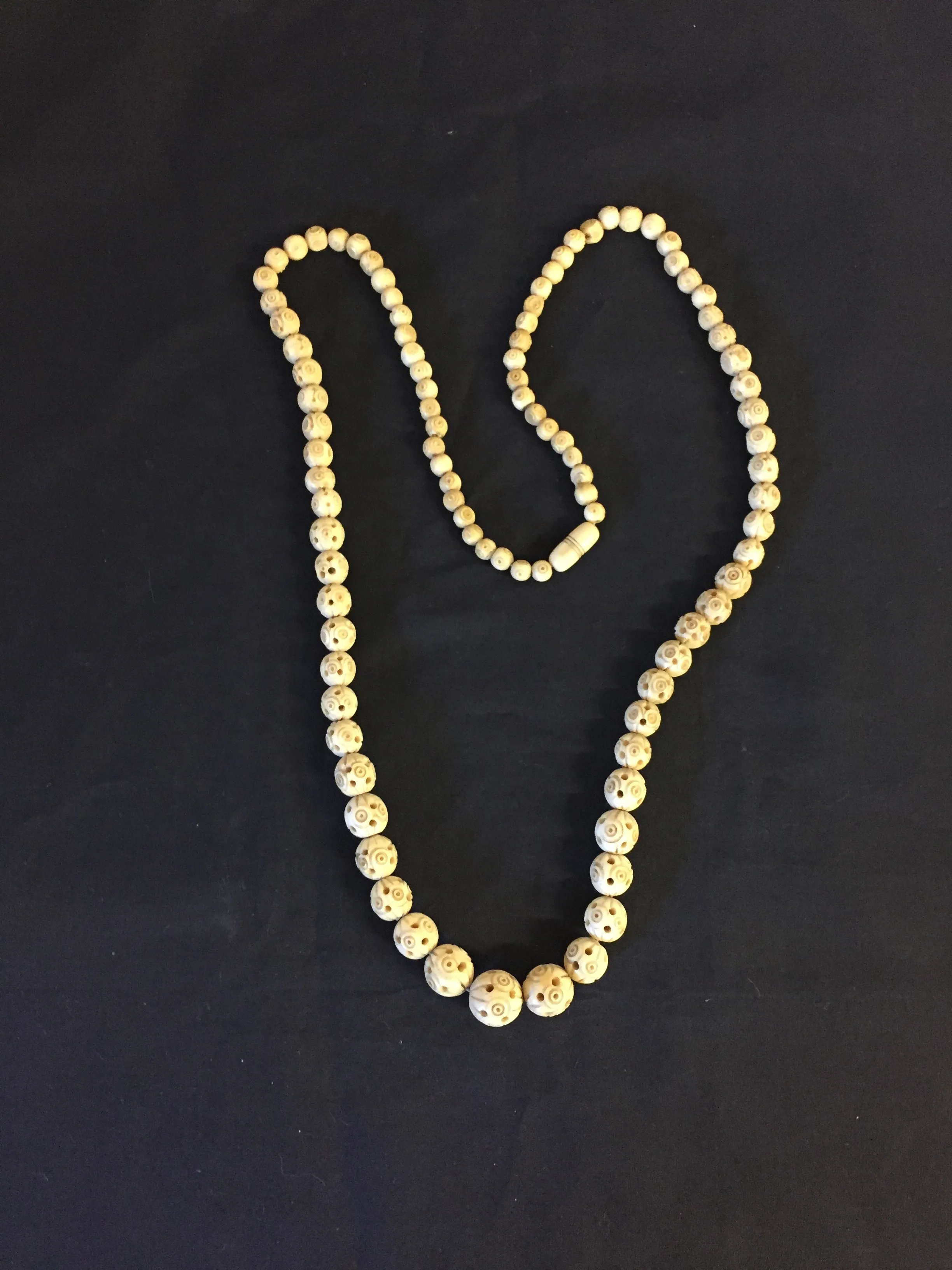 Vintage 1980's All Carved Bone Beaded Necklace Statement Oddity Fun