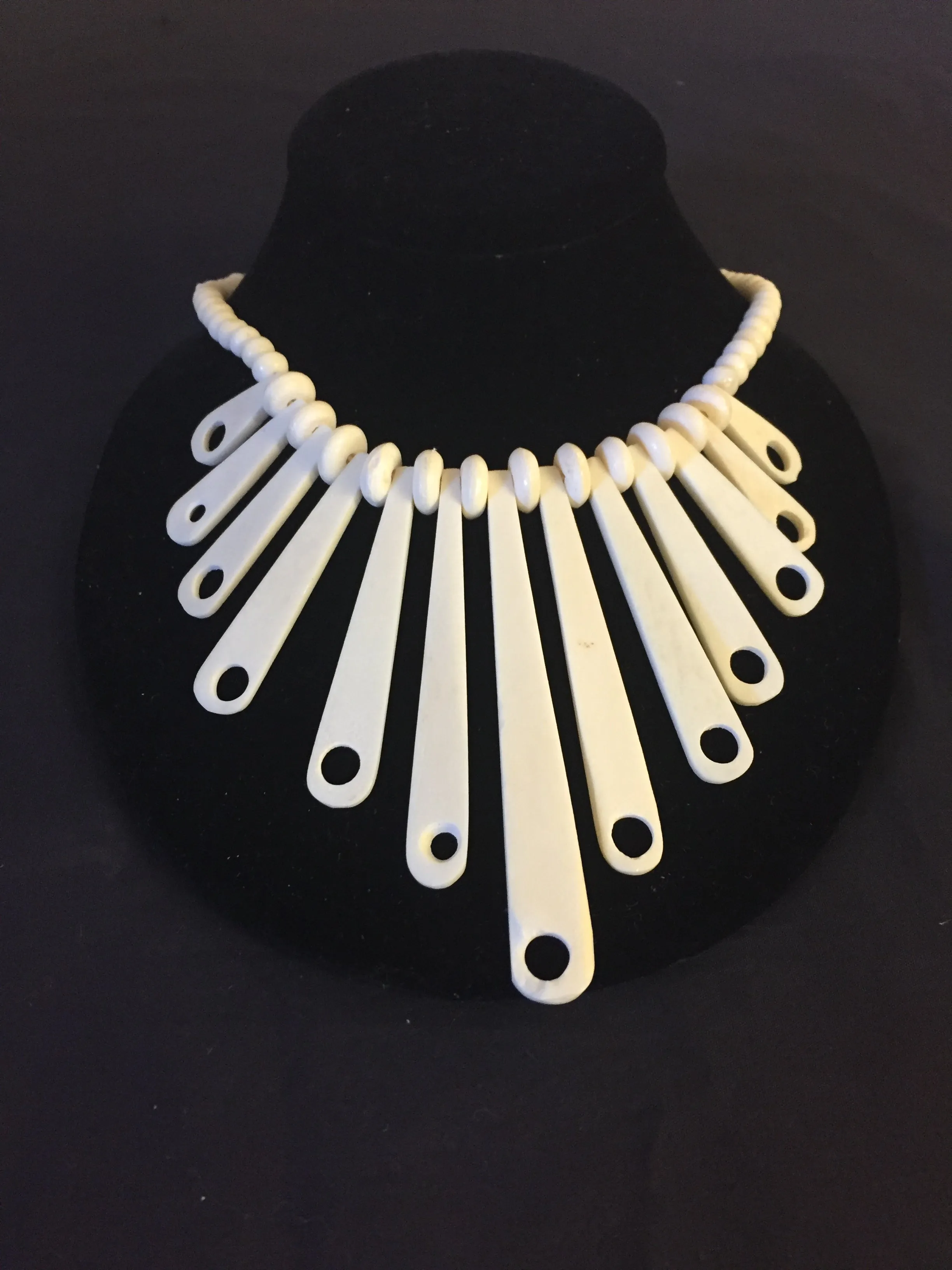 Vintage 1980's Bone Statement Necklace Collar Oddity Fun