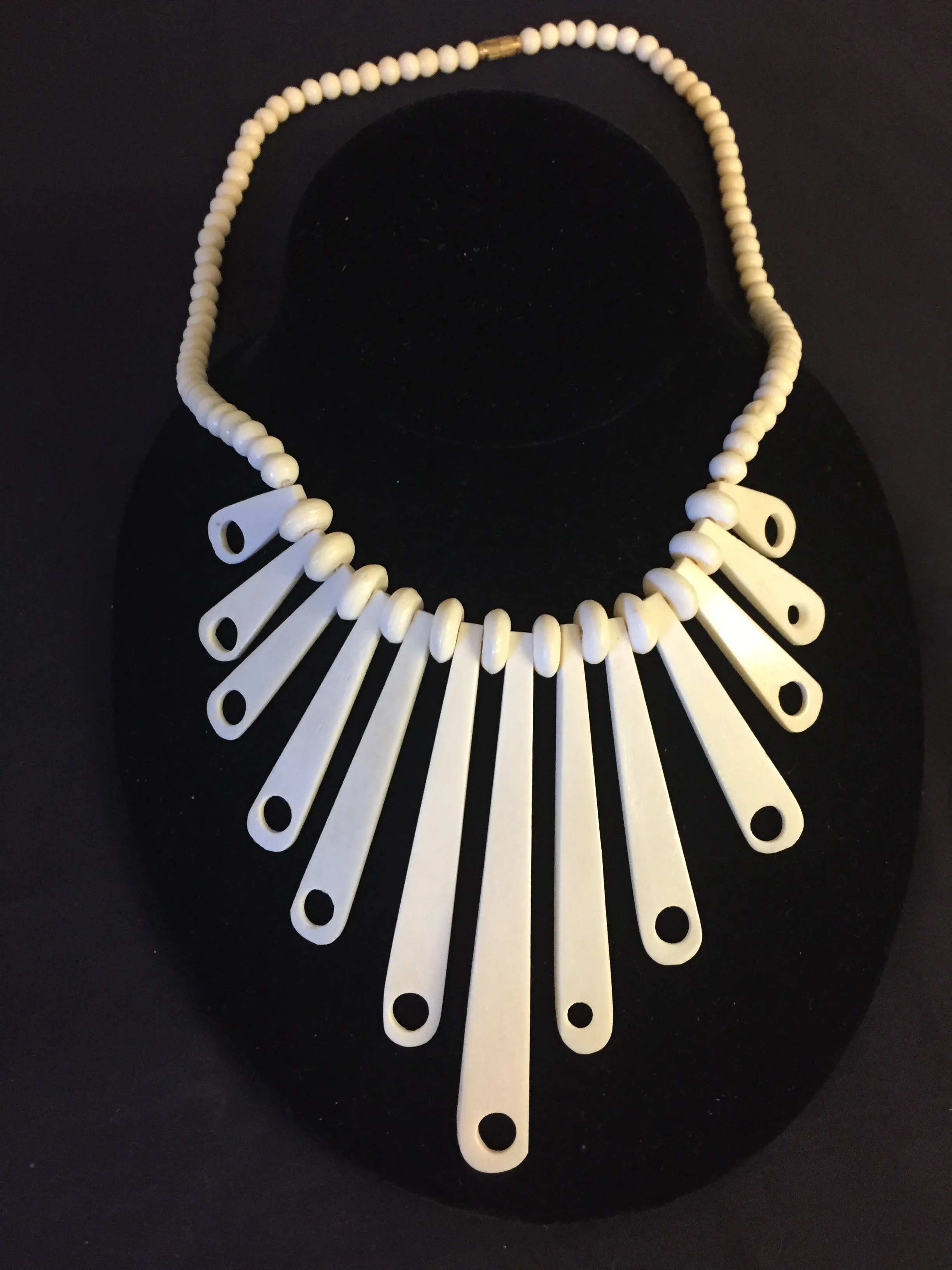 Vintage 1980's Bone Statement Necklace Collar Oddity Fun
